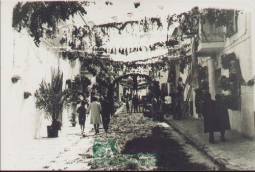 Calle arreglada para procesión del Corpus, calle Queipo de Llano, año 1958