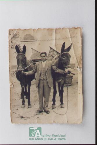 Muchacho con mulas y carro, año 1945